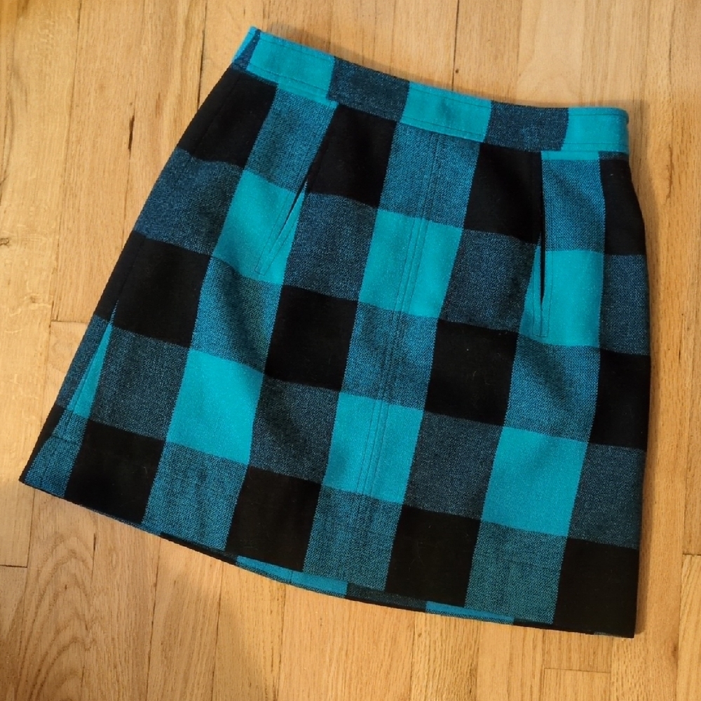 Banana Republic Teal and Black Check Mini Skirt